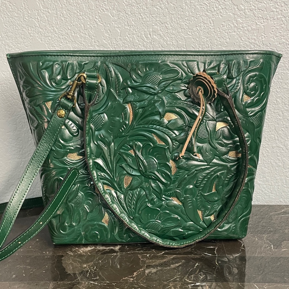 Patricia Nash Green and Gold Embossed Tote